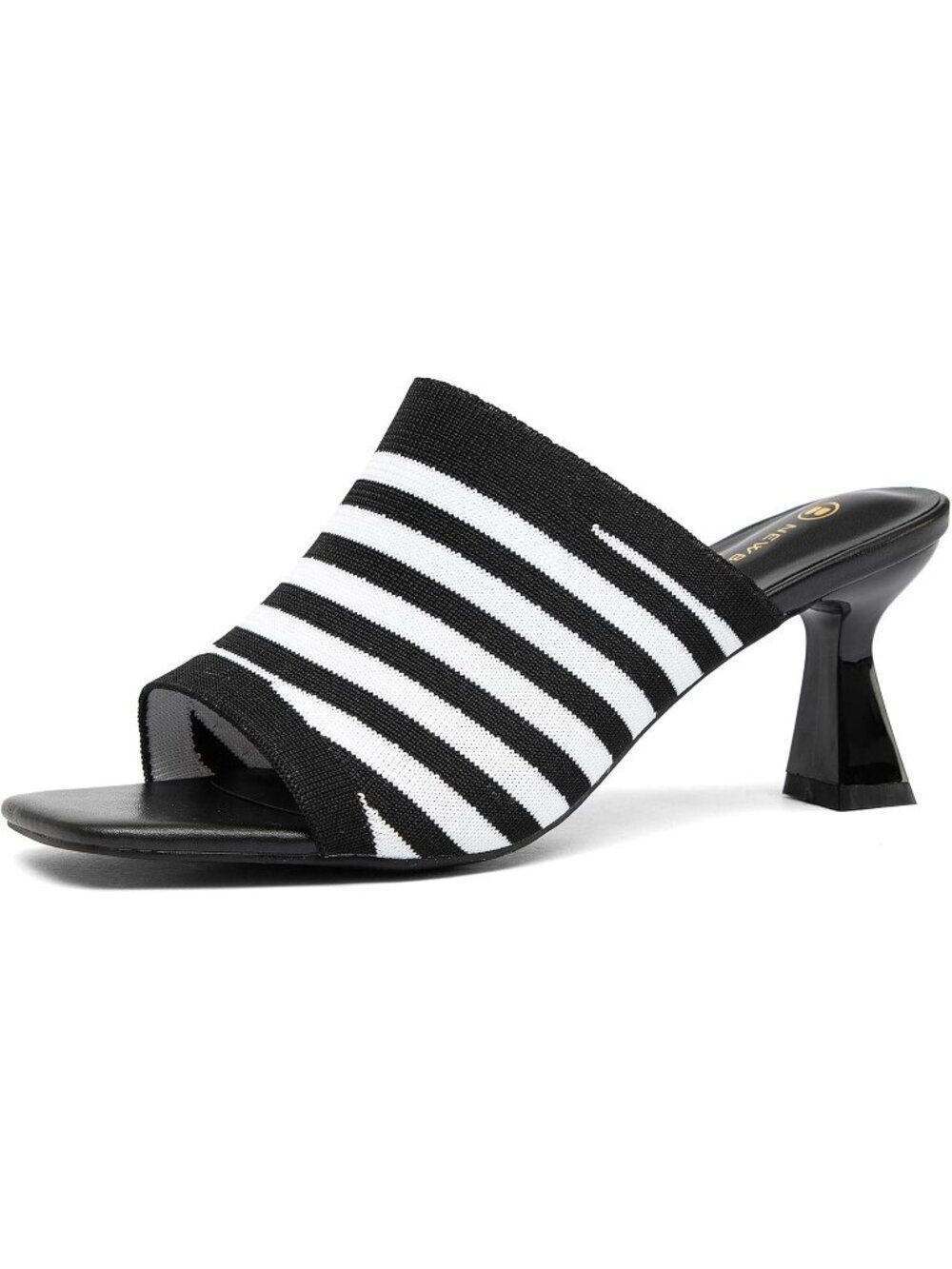 Women's Square Toe Heeled Sandals Chunky Zebra Pattern Kitten Heel Slip On